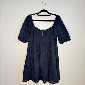 Cotton On Elegant Black Cotton Eyelet Tie Detail Dress